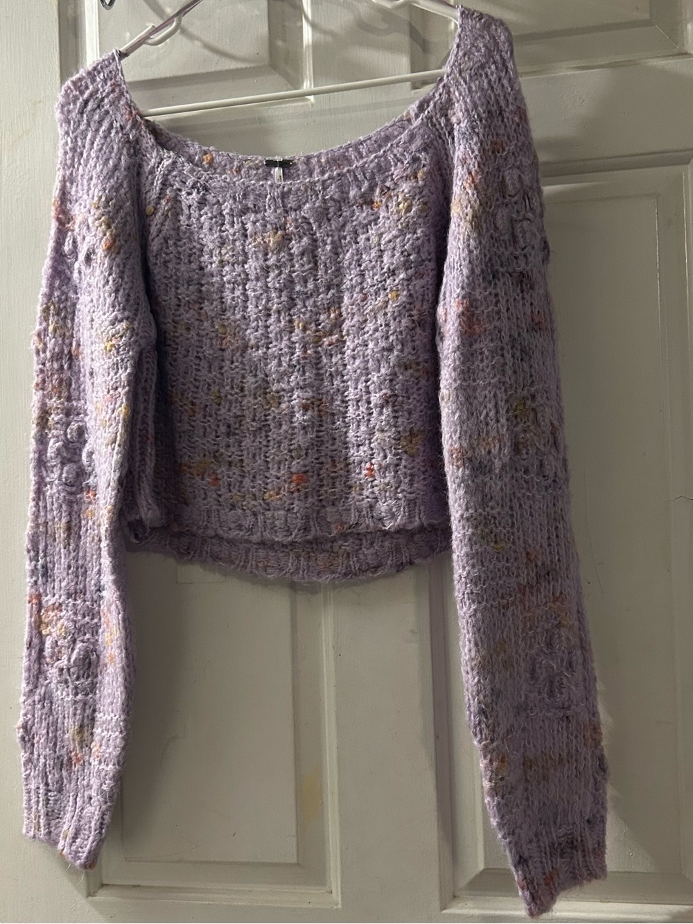 Free People Lavender Multicolor Off-the-Shoulder Cropped Sweater